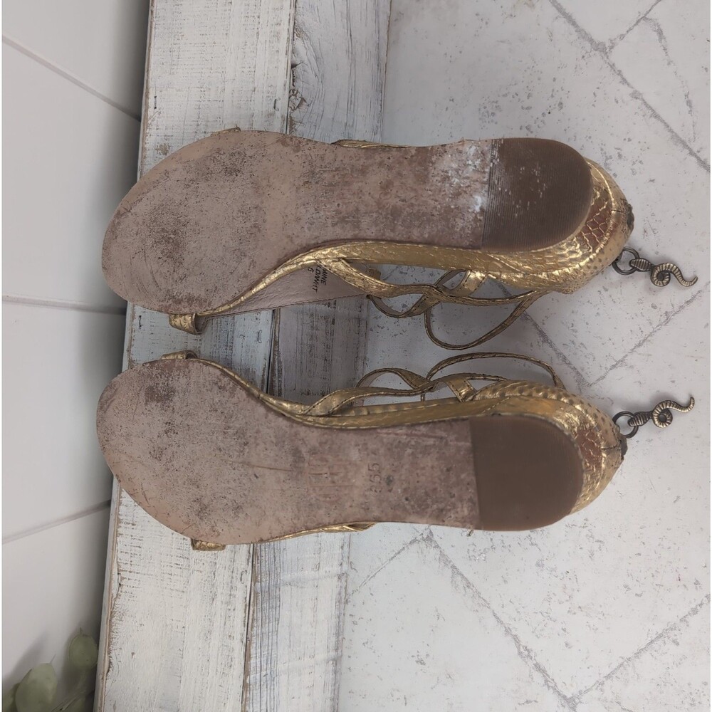 House of Harlow Gold Casmine Gladiator Wedge Sandal Snake Charms Size 6 | 36.5 - Picture 13 of 14